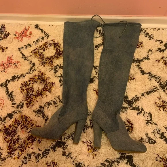 Blue Jean over the knee heeled boots - Picture 1 of 2